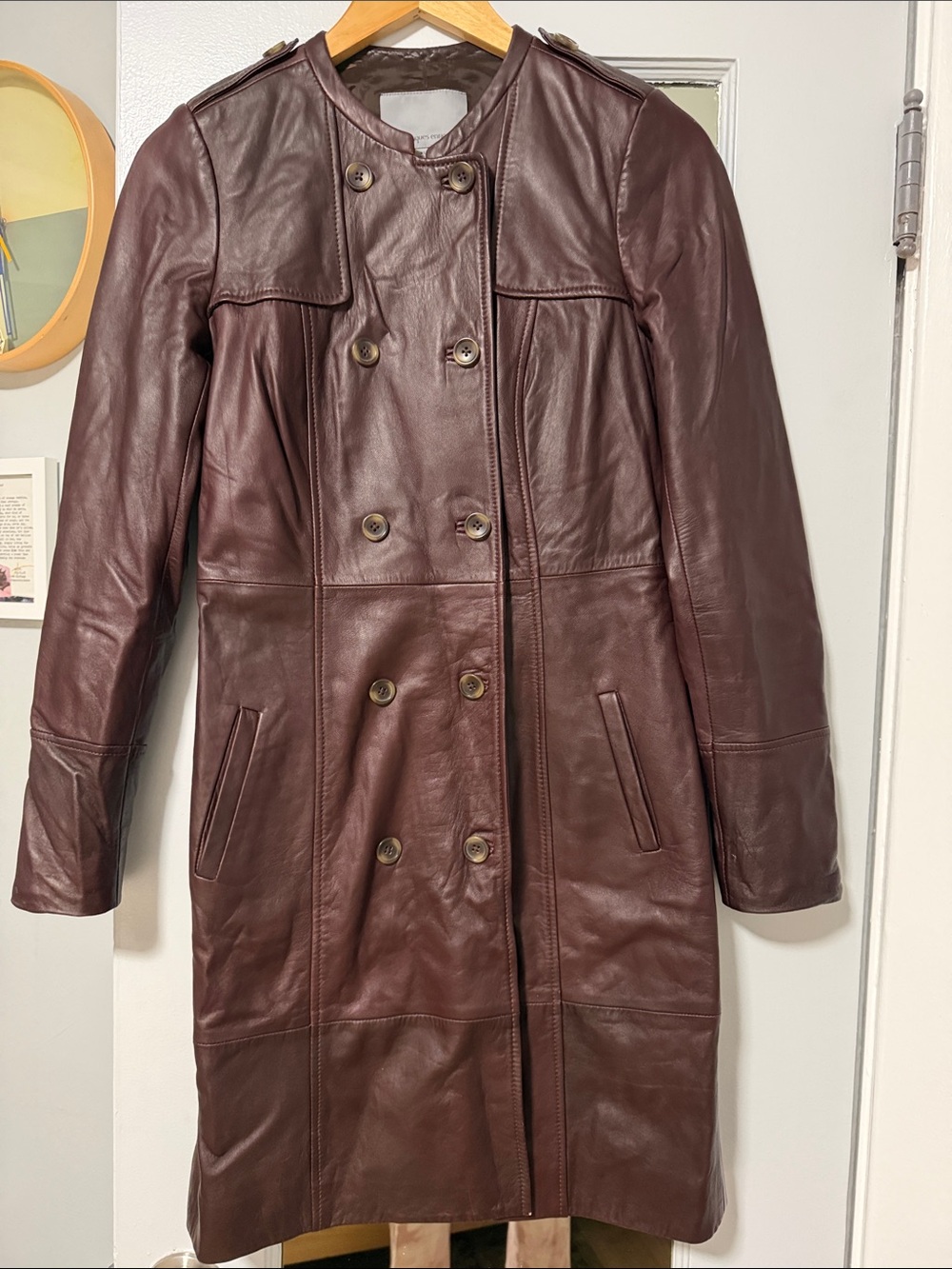 Vintage Classiques Entier Burgundy Real Leather Double-Breasted Trench Jacket